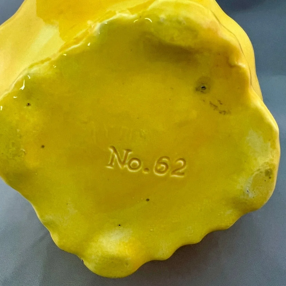 Ceramic Vase Yellow Fair Embossed Scalloped No. 62 Vintage See pics for flaws